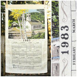 VTG 1983 'Faith to Move Mountains' Calendar Towel Kay Dee Church Covered Bridge